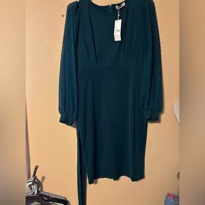 Jasambac Bluish Green Pleated Sheath Dress with sheer sleeves